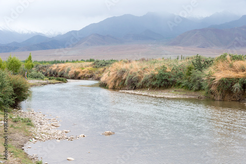 Ladakh, India - Jun 25 2019 - Indus River in Choglamsar, Ladakh, Jammu and Kashmir, India.