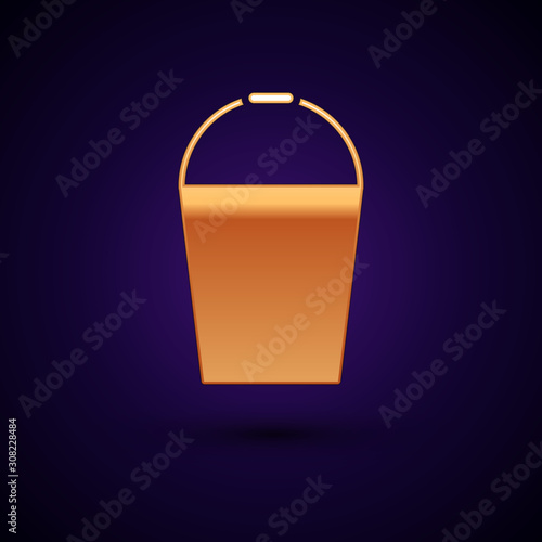 Gold Bucket icon isolated on dark blue background. Vector Illustration