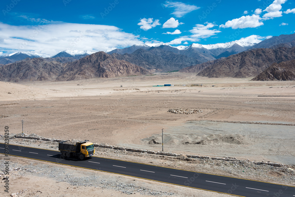 Ladakh, India - Jul 07 2019 - Leh-Manali Highway at Stakna Village in Ladakh, Jammu and Kashmir, India. The Leh-Manali Highway is a 490km long highway in northernmost India connecting Leh and Manali. Ladakh, India - Jul 07 2019 - Leh-Manali Highway at Stakna Village in Ladakh, Jammu and Kashmir, India. The Leh-Manali Highway is a 490km long highway in northernmost India connecting Leh and Manali.