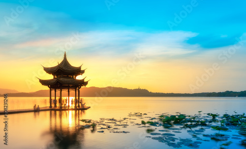 Beautiful architectural landscape and landscape of West Lake in Hangzhou..