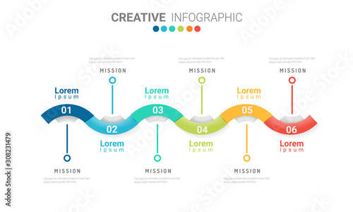 Infographic template with numbers 6 option can be used for workflow layout, diagram, number step up options.