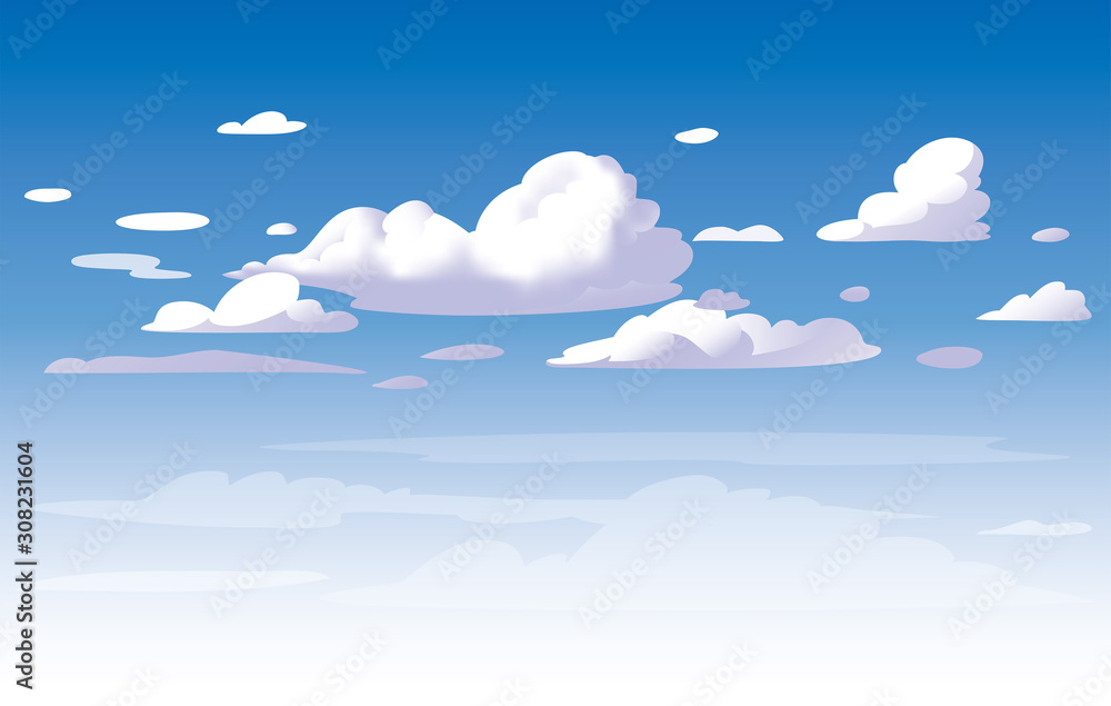Vector blue sky clouds. Anime clean style. Background design Vector blue sky clouds. Anime clean style. Background design