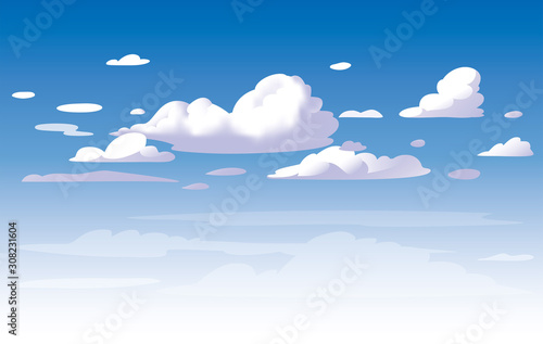 Vector blue sky clouds. Anime clean style. Background design