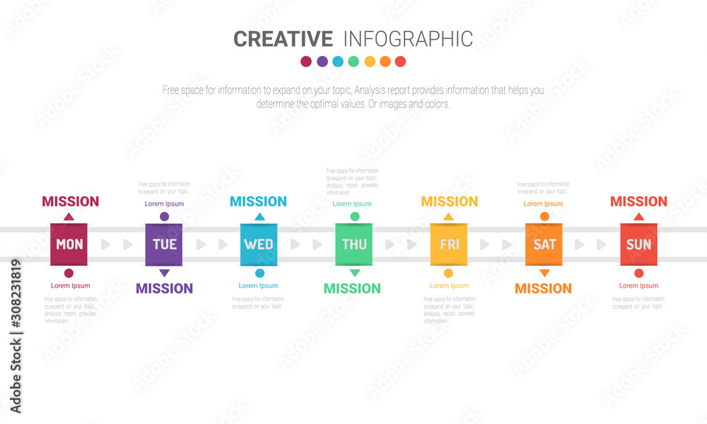 weekly planner, Timeline business for 7 day, Presentation business can be used for Business concept with 7 options, steps or processes. 