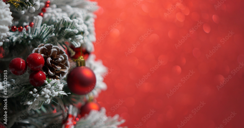 Christmas tree with baubles and blurred shiny lights.Christmas decoration. Christmas tree with baubles and blurred shiny lights.Christmas decoration.