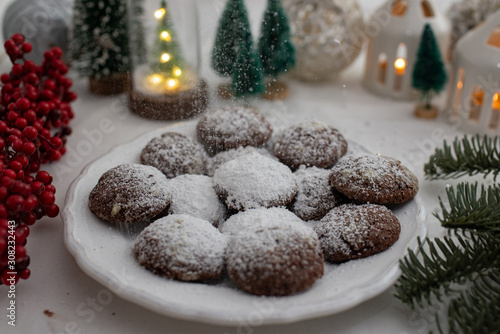 home made traditional german christmas cookies on a festive tabel