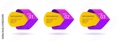 Infographic arrows with 3 step up options. Vector template in cold purple and plue gradient design style