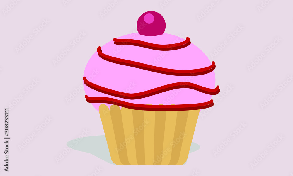 cupcake with pink cream and cherry cupcake with pink cream and cherry