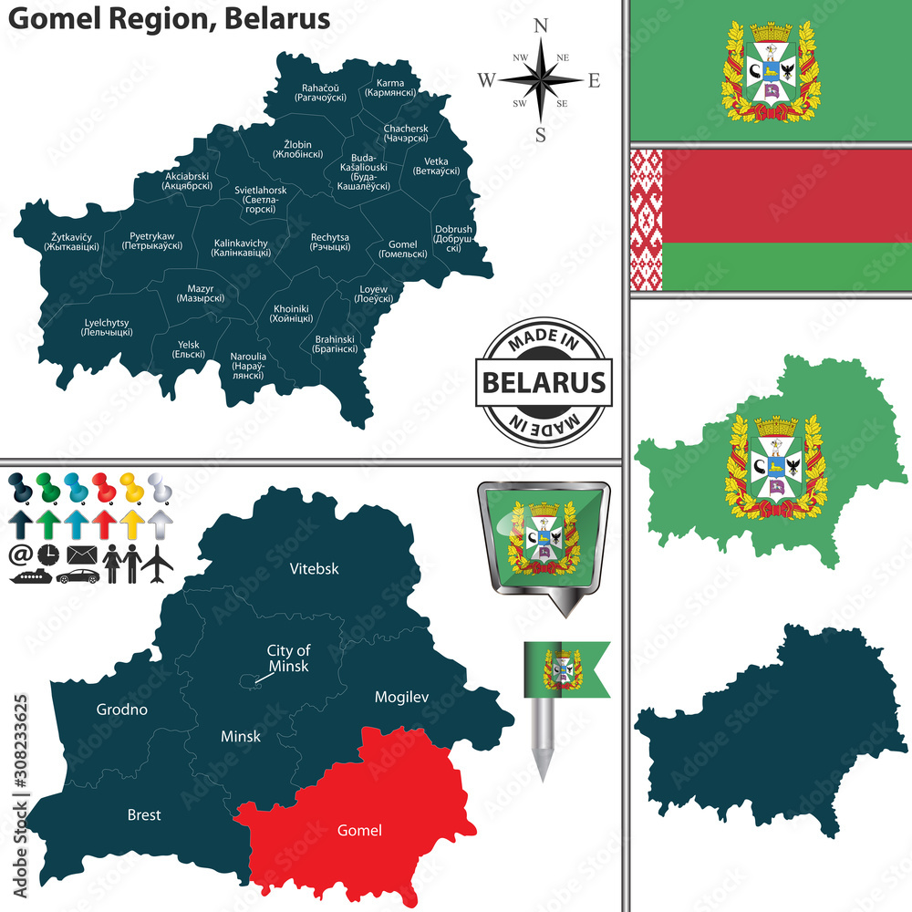 Fototapeta premium Map of Gomel Region, Belarus