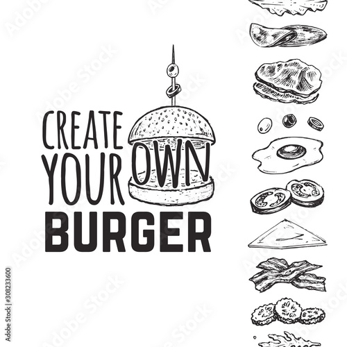 Burger menu cover for restaurant. Vintage design