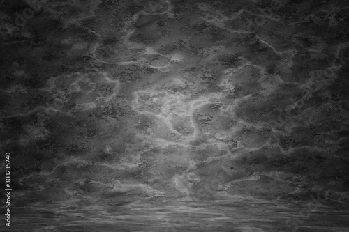 Dark gray vintage texture wall scratch blurred stain background. Marble design photo studio portrait backdrop, banner website soft light edge. 3D rendering