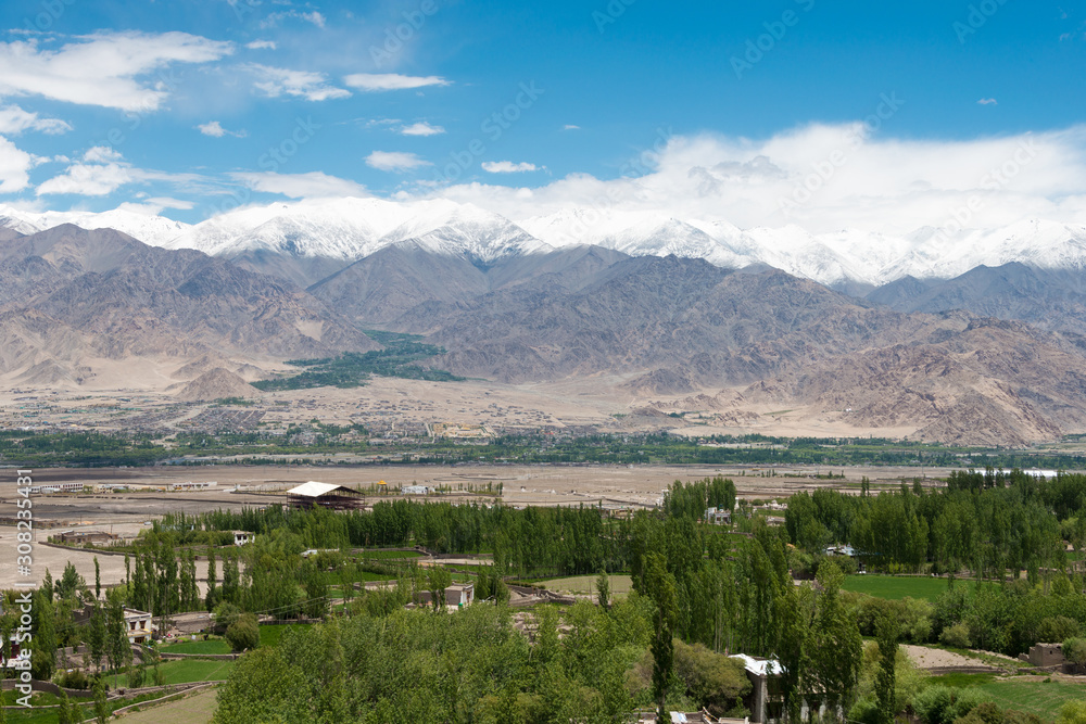 Ladakh, India - Jun 26 2019 - Beautiful scenic view from Stok Village in Ladakh, Jammu and Kashmir, India.