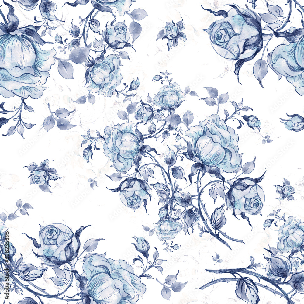 : Seamless pattern of vintage roses. Stylish print for textile design and decoration.
