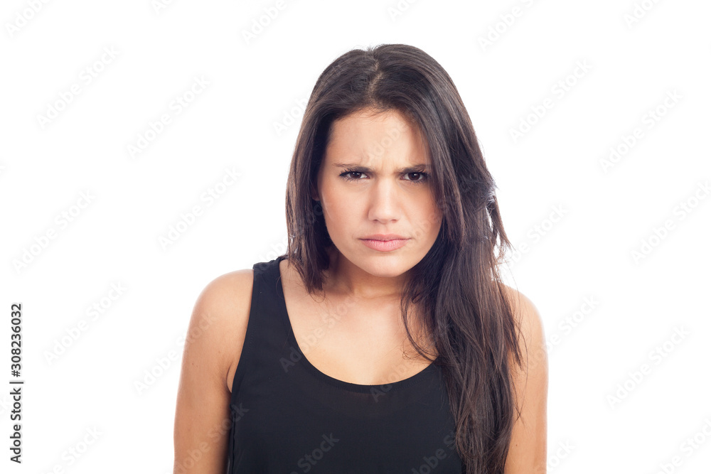 portrait of a young brunette woman angry and angry portrait of a young brunette woman angry and angry