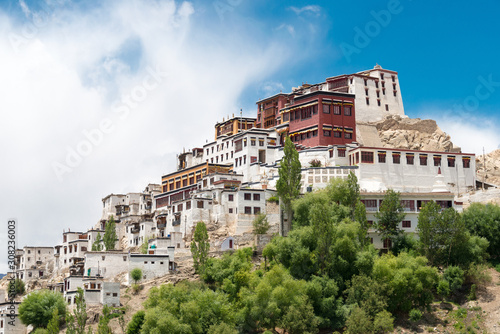 Ladakh, India - Jun 27 2019 - Thikse Monastery (Thikse Gompa) in Ladakh, Jammu and Kashmir, India. The Monastery was originally built in 15th century and is the largest gompa in central Ladakh.