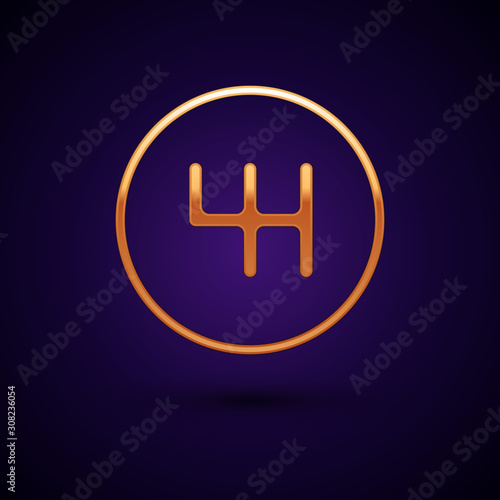Gold Gear shifter icon isolated on dark blue background. Transmission icon. Vector Illustration