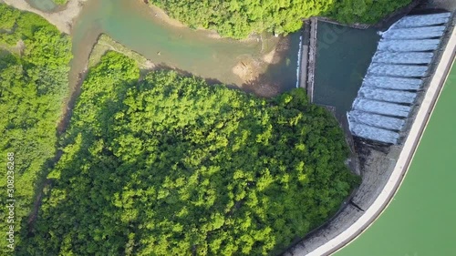 Aerial view of Tai Tam Tuk Reservoir with Dam in the Redhill Penisula of Hong Kong photo