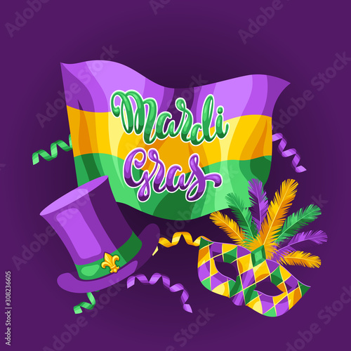 Mardi Gras party greeting or invitation card.