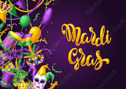 Mardi Gras party greeting or invitation card.