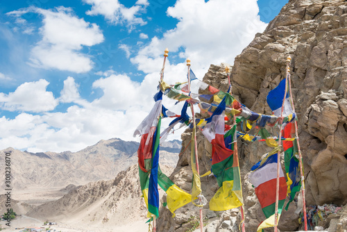 Ladakh, India - Jun 27 2019 - Beautiful scenic view from Thikse Monastery (Thikse Gompa) in Ladakh, Jammu and Kashmir, India.