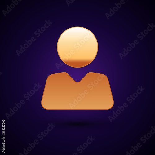 Gold Add to friend icon isolated on dark blue background. Vector Illustration