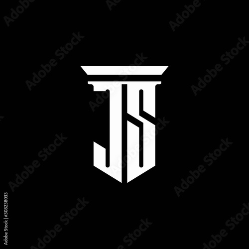JS monogram logo with emblem style isolated on black background