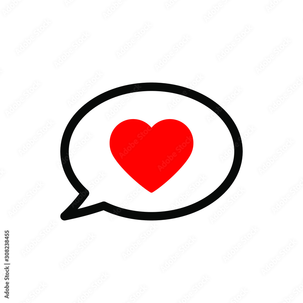 Speech bubbles and red heart, on white background, vector image. Speech bubbles and red heart, on white background, vector image.
