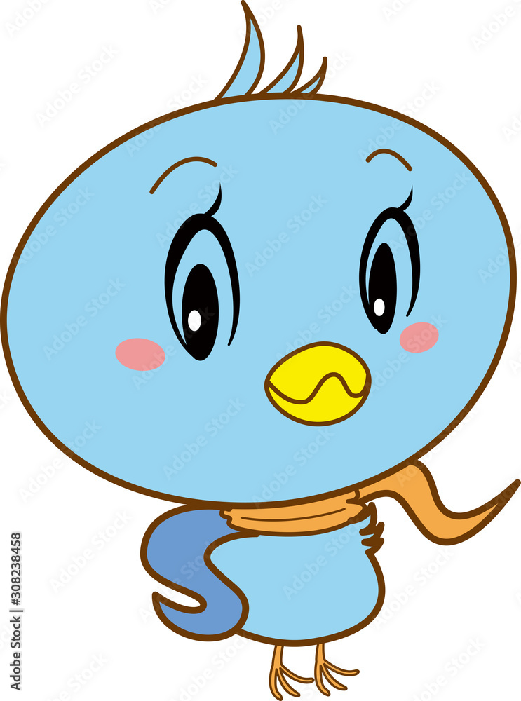 青い鳥 キャラクター レトロ オレンジ スカーフ ２頭身 動物 Stock Vector Adobe Stock
