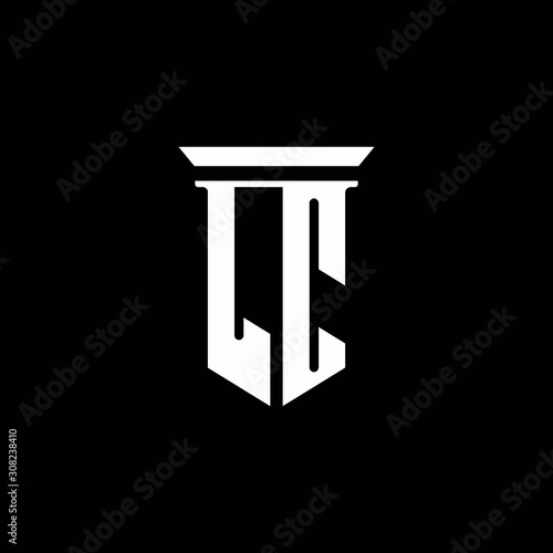 LC monogram logo with emblem style isolated on black background