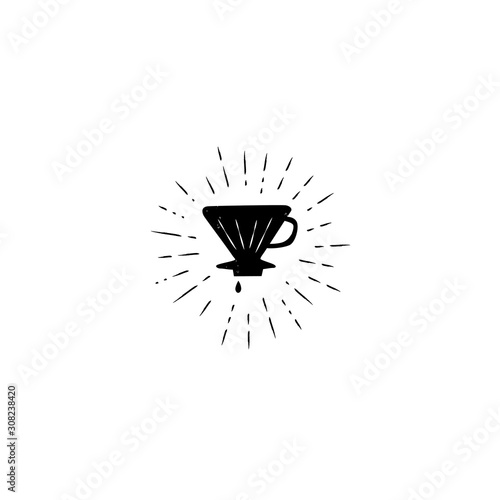 Vector doodle coffee dripper silhouette illustration on white