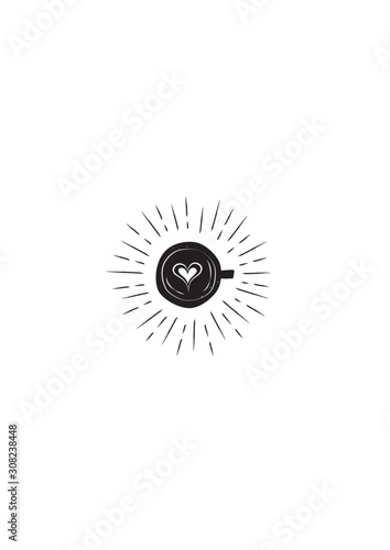 Vector doodle coffee latte silhouette illustration on white