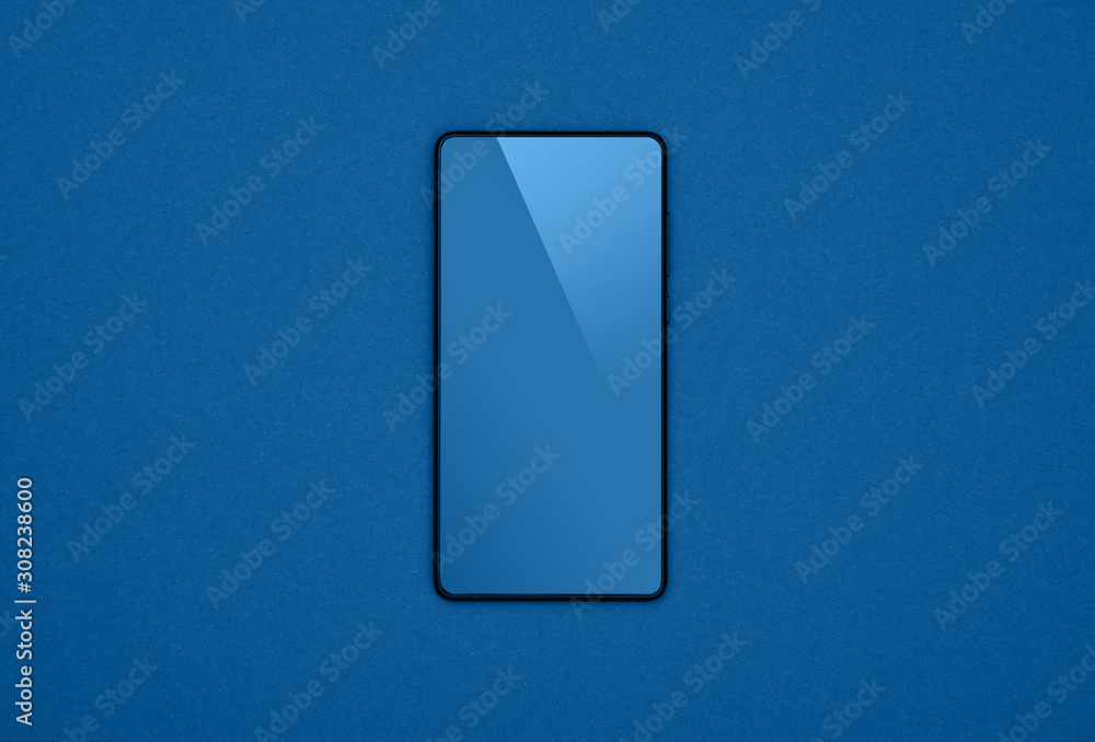 Black smartphone with blank screen over grey Black smartphone with blank screen over grey