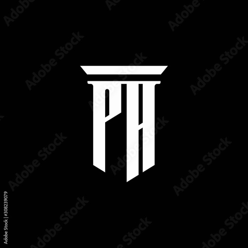 PH monogram logo with emblem style isolated on black background