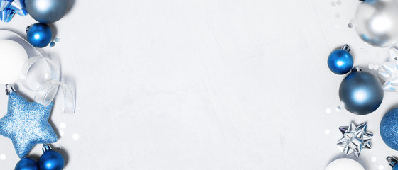 Christmas festive banner with blue christmas decoranion
