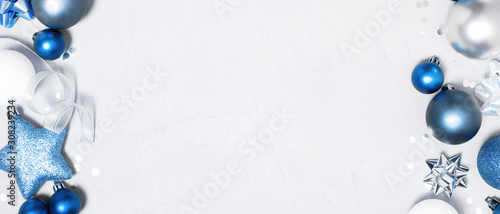 Christmas festive banner with blue christmas decoranion