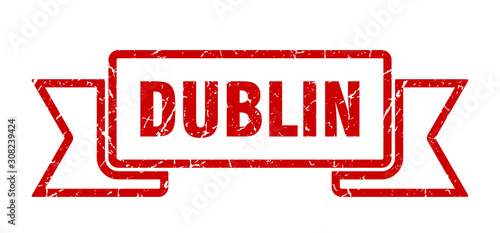 Canvas Print Dublin ribbon. Red Dublin grunge band sign