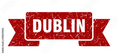 Canvas Print Dublin ribbon. Red Dublin grunge band sign