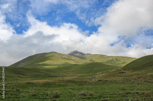 Panorama view of mountains scenes in national park Dombay, Caucasus