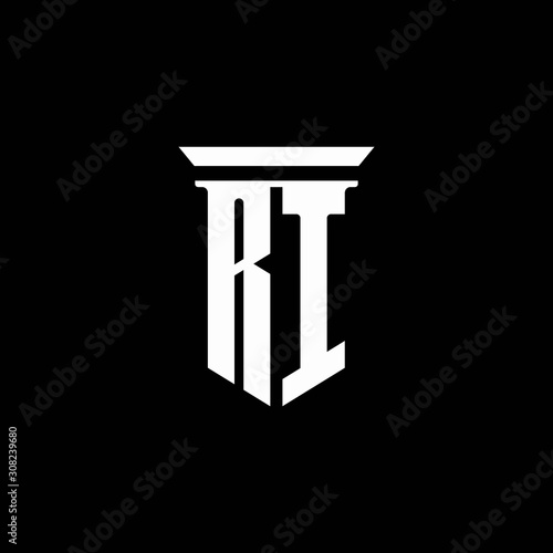 RI monogram logo with emblem style isolated on black background