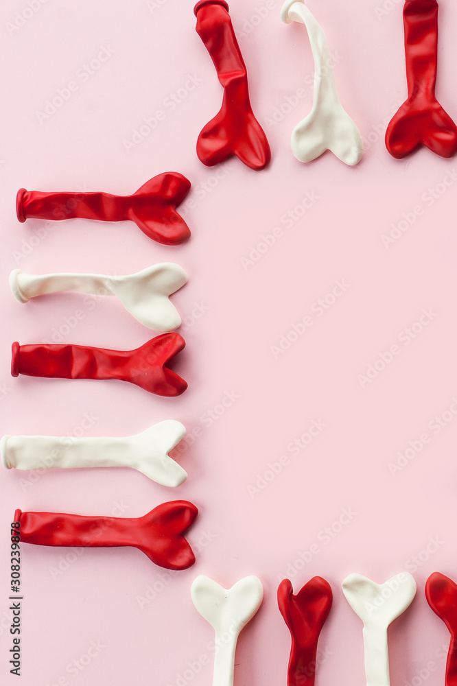 White present box with red bow and heart shaped balloons on the pink background.14 february, st. Valentines day holiday concept. White present box with red bow and heart shaped balloons on the pink background.14 february, st. Valentines day holiday concept.