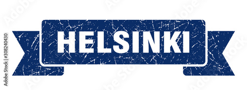 Helsinki ribbon. Blue Helsinki grunge band sign