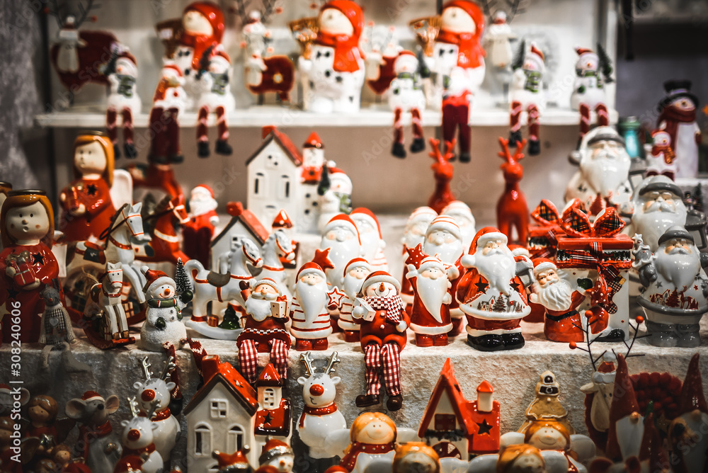 shelf with Christmas decorations