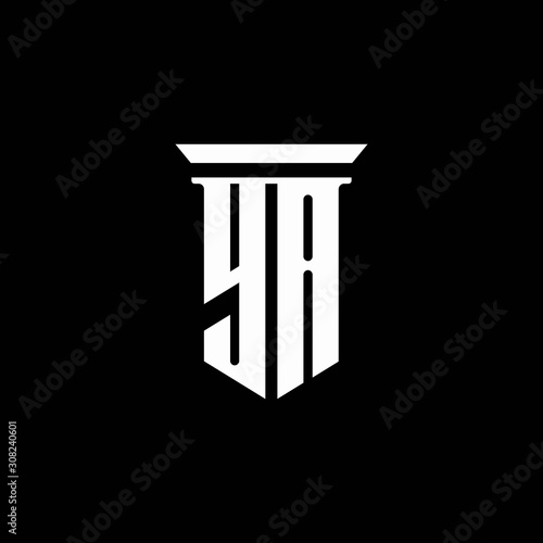 YA monogram logo with emblem style isolated on black background