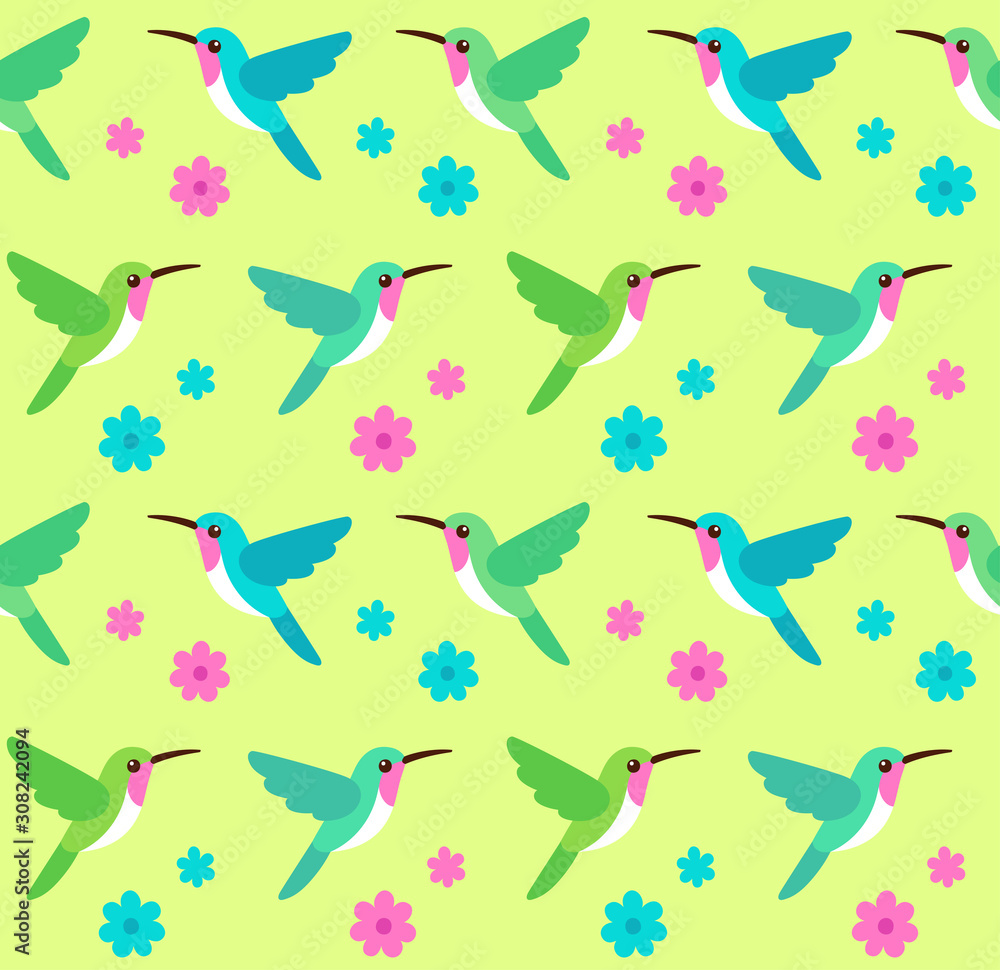 Hummingbirds and flowers seamless pattern Hummingbirds and flowers seamless pattern