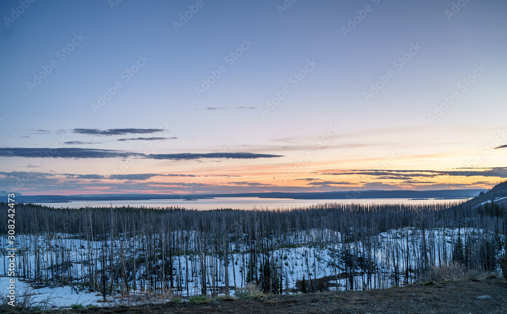 Beautiful Sunset Scenery at a lake in the Yellowstone national park, Wyoming Beautiful Sunset Scenery at a lake in the Yellowstone national park, Wyoming