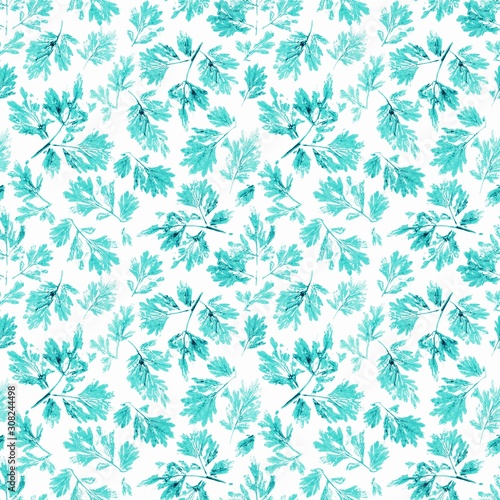 Seamless pattern of hand print leaves.