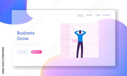 Paper Bureaucracy Paperwork Deadline Website Landing Page. Overloaded Stressed Office Employee at Workplace with Huge Heap of Documents Holding Head Web Page Banner. Cartoon Flat Vector Illustration