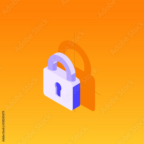 Locked-padlock, isometric flat design infographic on colored background