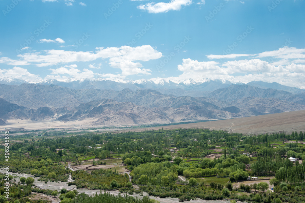Ladakh, India - Jul 10 2019 - Beautiful scenic view from Matho Village in Ladakh, Jammu and Kashmir, India.