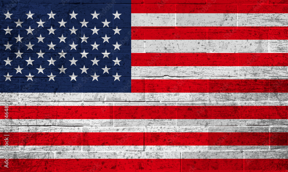 Naklejka premium Flag of the United States of America on old brick wall background